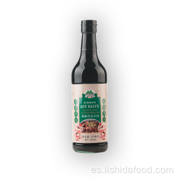 Salsa de soja oscura de 500 ml de botella de vidrio con champiñones